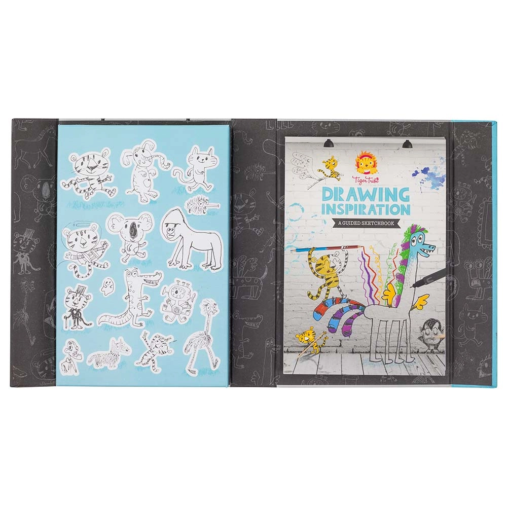 Drawing Inspiration - 50 page Guided Sketchbook 1 x dual-tip fine liner pen 1 x 2B artist's pencil