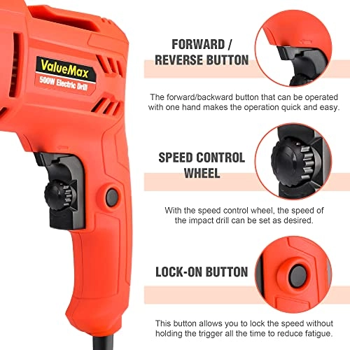 Electric Drill - 500W Corded 10mm Keyless Chuck