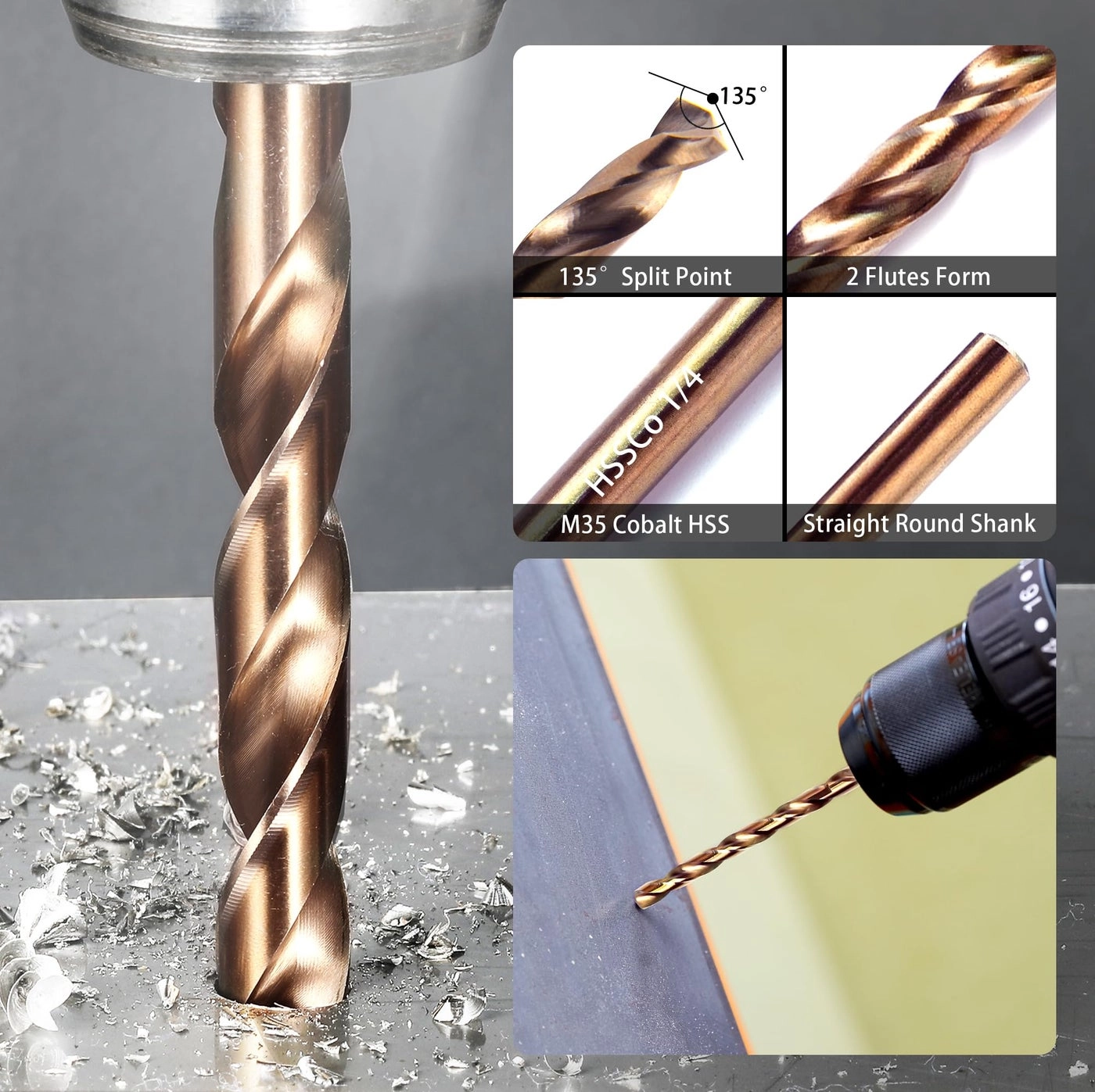 Cobalt Drill Bit Set - M35 High Speed Steel 13PCS 1/16"-1/4"