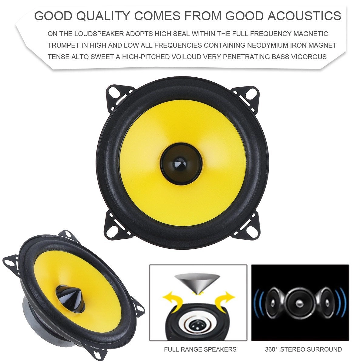 4 inch 2-Way Full Range Car Speaker - 4 Inches Coaxial