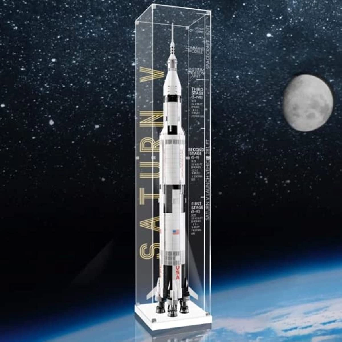 OYTOCLKU Acrylic Display Case - for 21309 NASA Apollo Saturn V Transparent 22.6 x 22.6 x 107CM