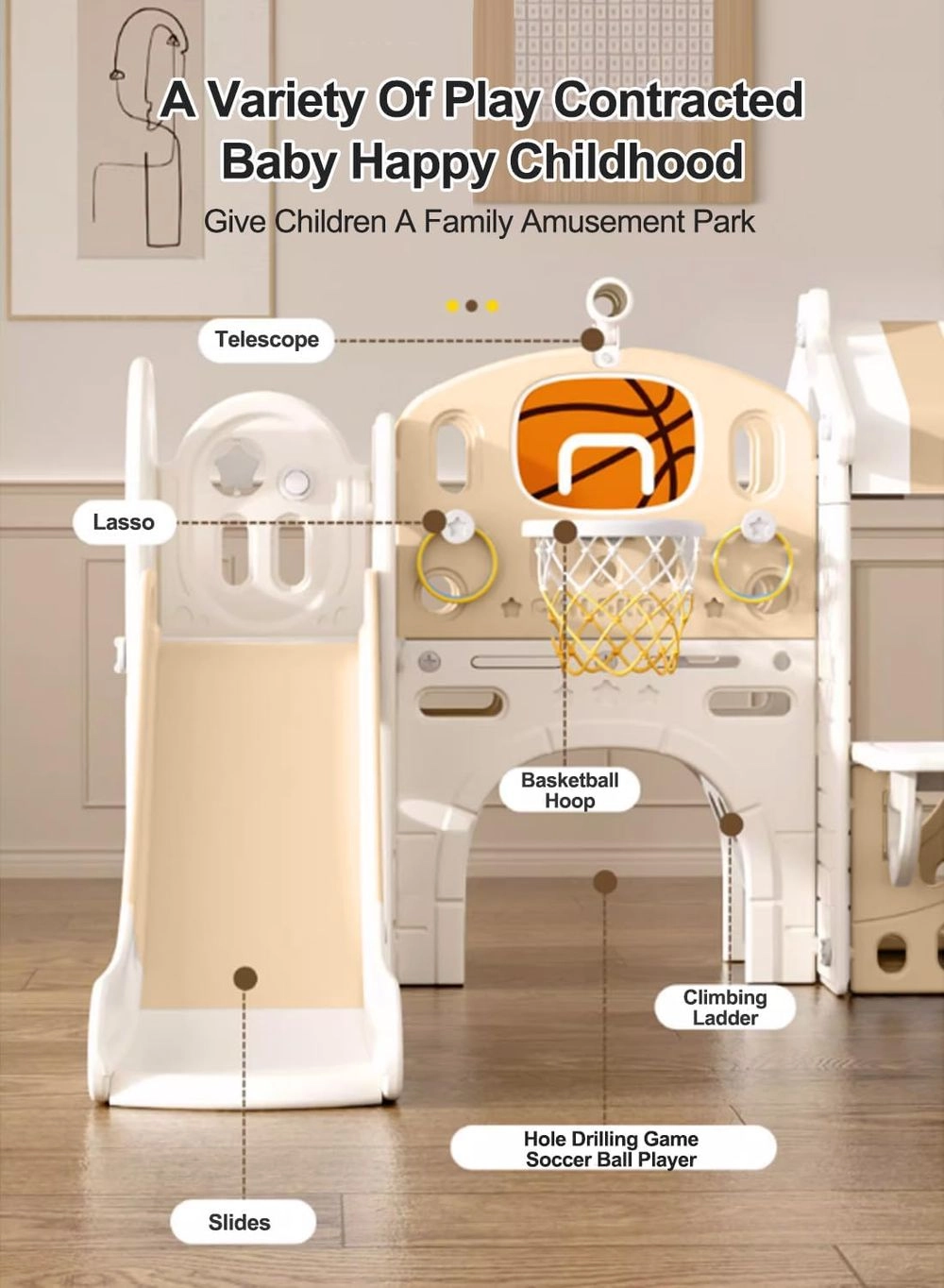 Kids Playhouse With Slide - Indoor and Outdoor Use Durable Construction