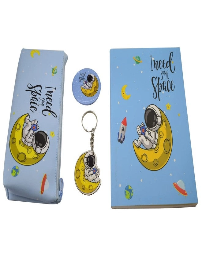 Space Theme Pouch + A5 Ruled Diary + Key Chain + Space Badge - 4 Items