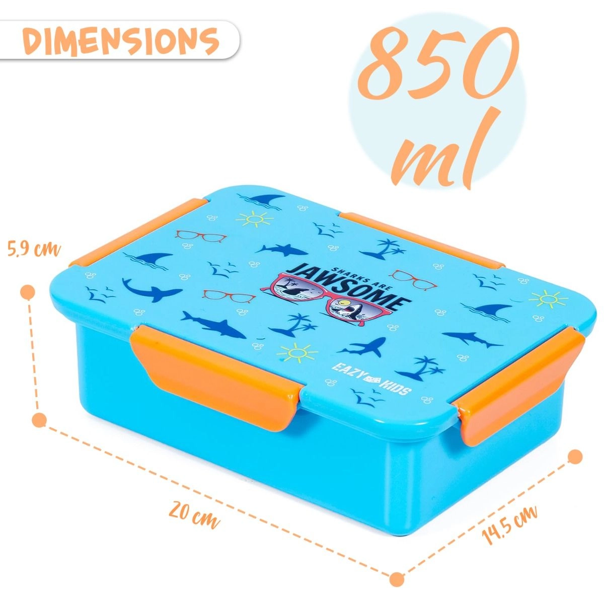 Lunch Box - 850ml Jawsome Blue + Tritan Water Bottle - 650ml + Snack Box