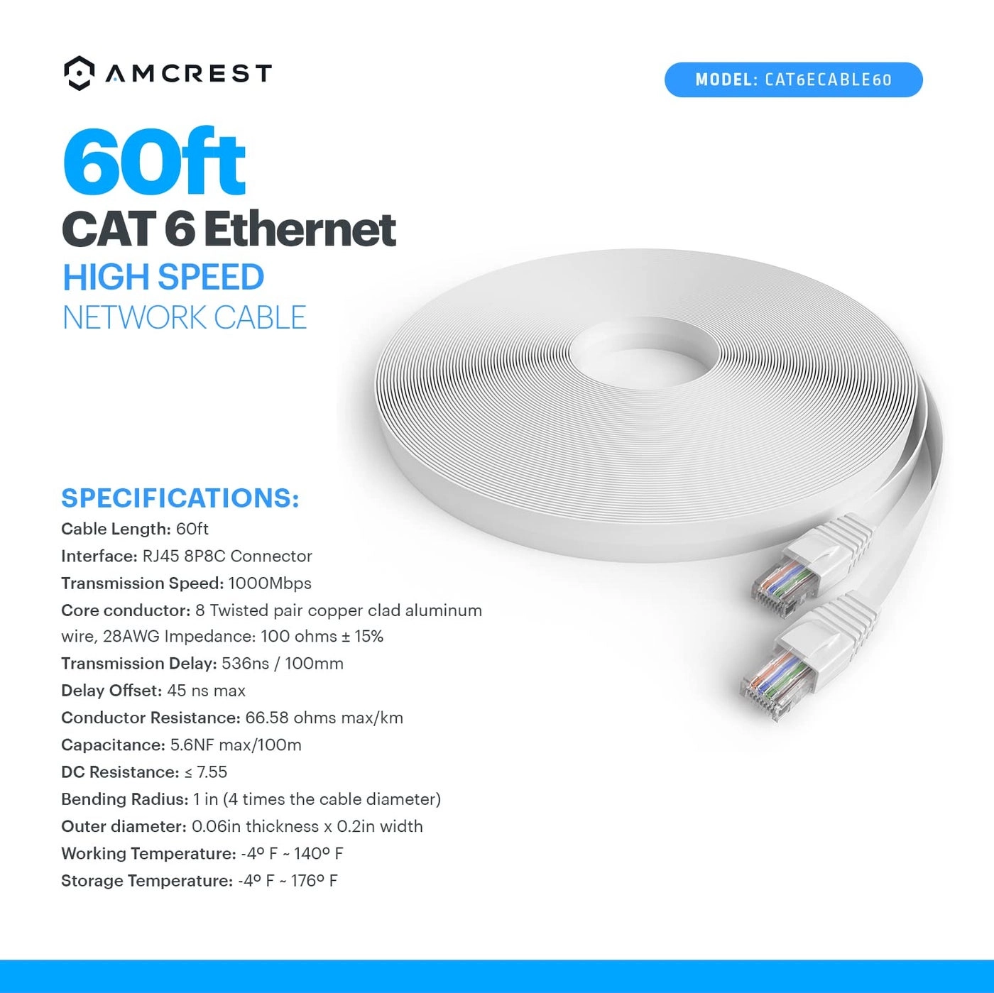 CAT6E Ethernet Cable - 60ft