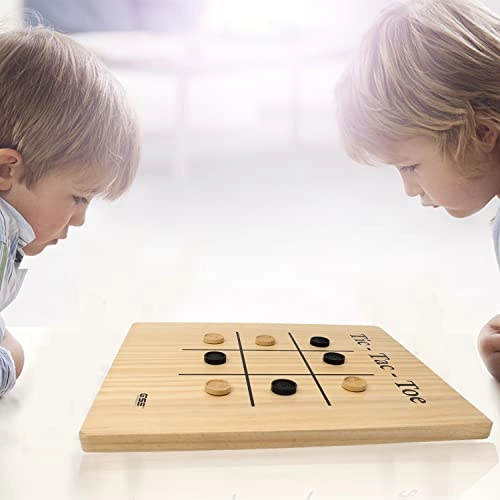 2-in-1 Wooden Checkers Tic-Tac-Toe Board