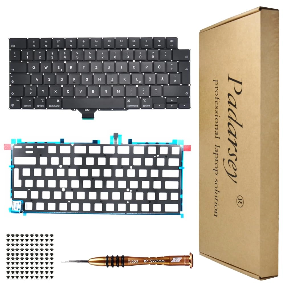 Replacement Backlight German QWERTZ Keyboard + Screws + Screwdriver - DE Wired