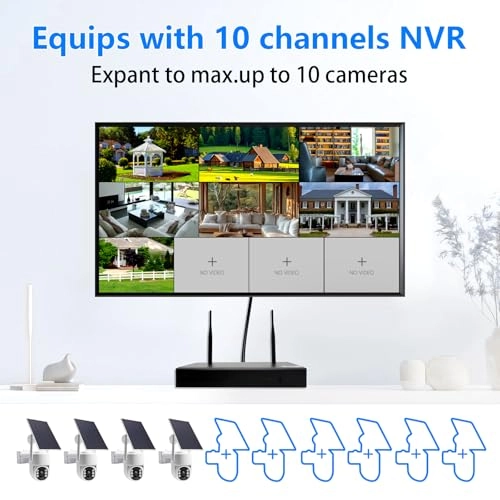 Solar-Powered Security Camera Kit - 4pcs 10 channels 4MP
