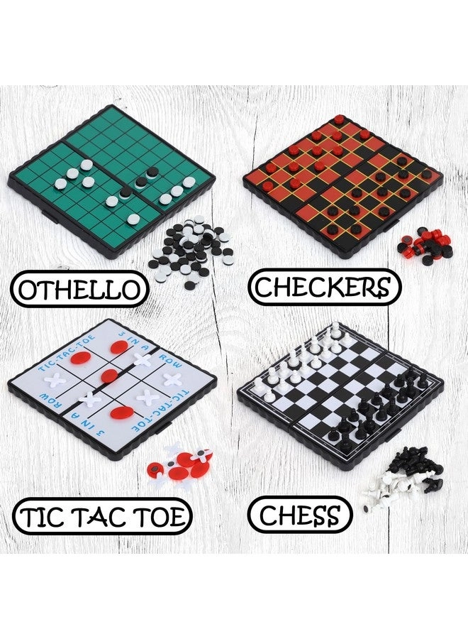 Travel Board Game Set - Pack Of 4 Classic Magnetic Games Bundle