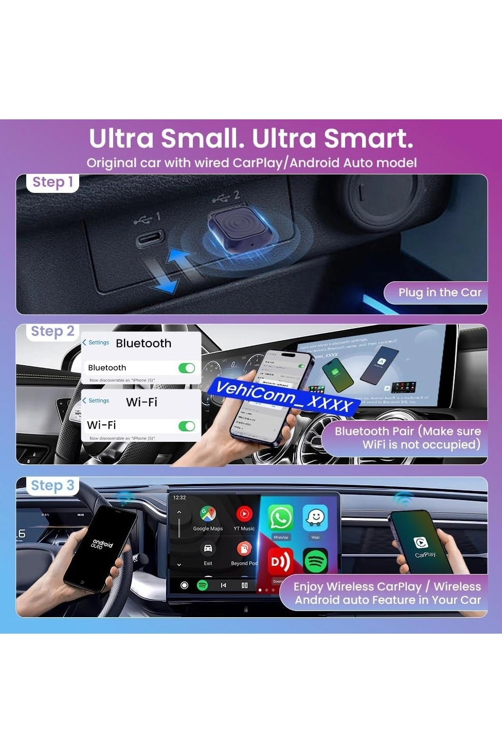 3.0 Wireless CarPlay Adapter - VW Audi Ford Sync 3 Mazda Mercedes Honda Chevy Subaru Porsche Hyundai Kia Lexus Gmc Acura