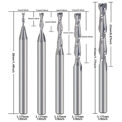 Straight Router Bits Set - 1.0mm 1.5mm 2.0mm 2.5mm 3.175mm 1/8 Inch
