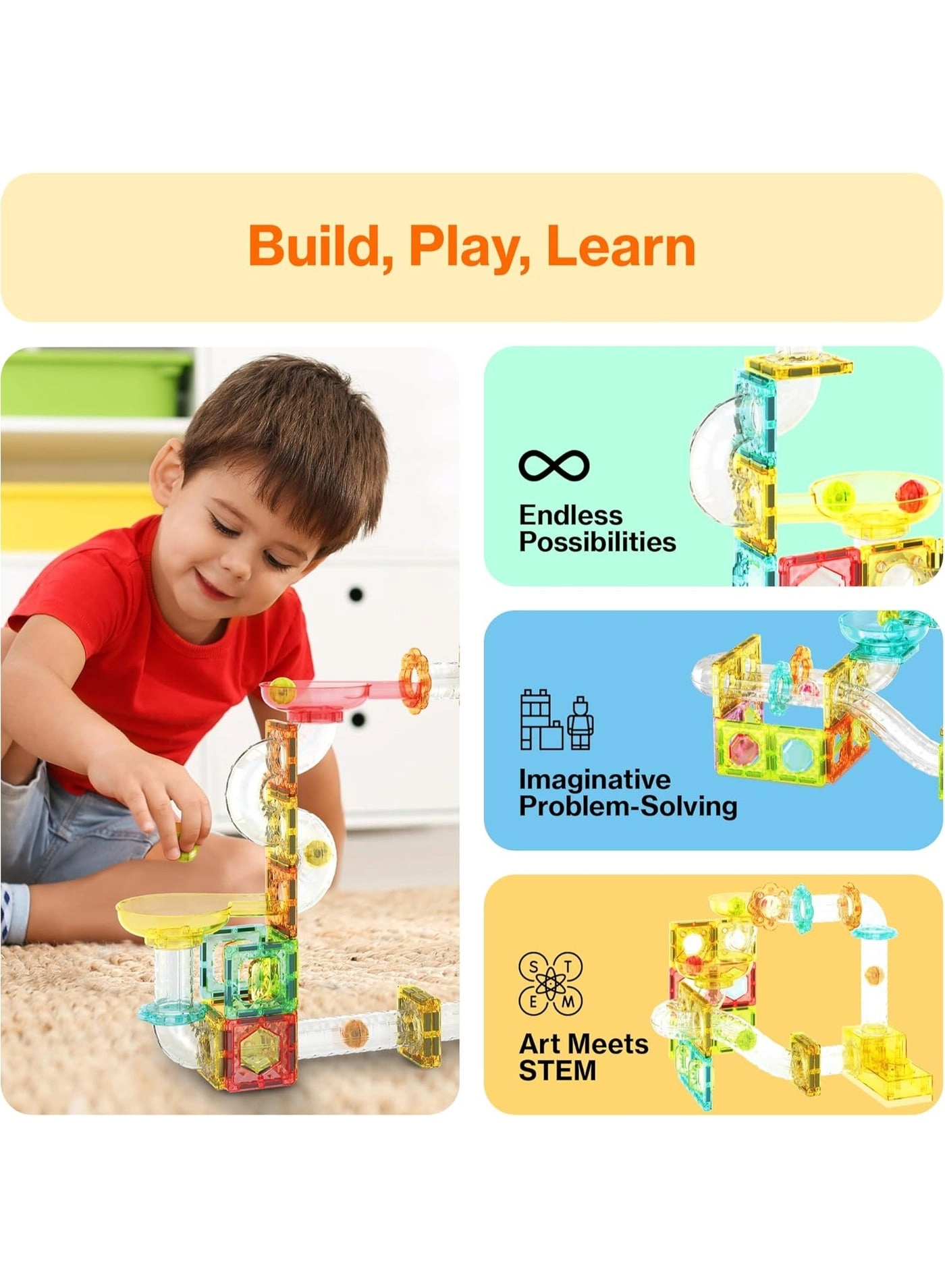 Magnetic Marble Run with Launcher - 80 pcs