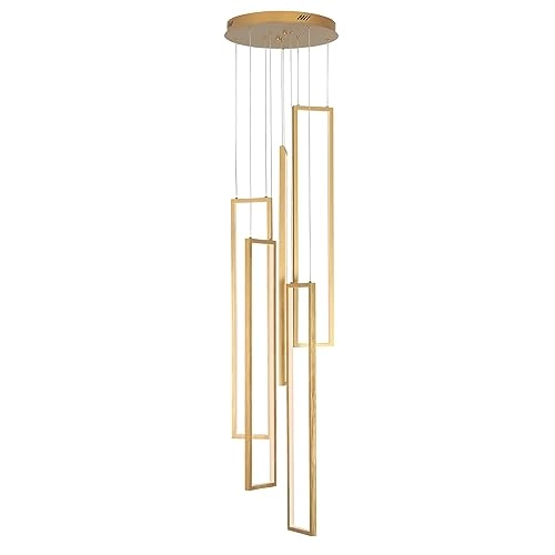 5 Lights Modern LED Dimmable Stairs Chandelier - Brush Gold 100 watts Remote Control