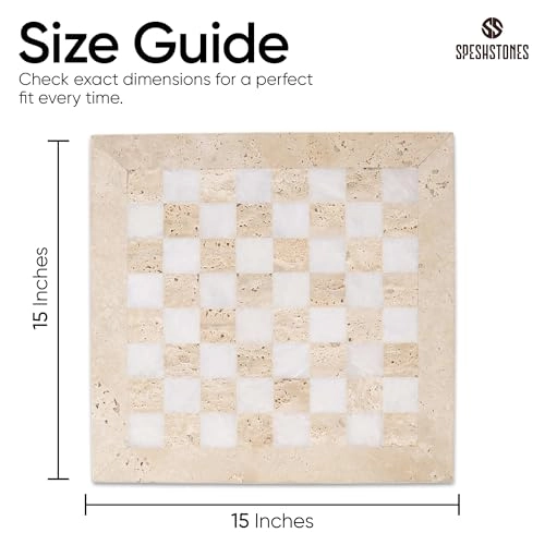 Marble Chess Board - 15 Inch Handmade Travertine and White Stone