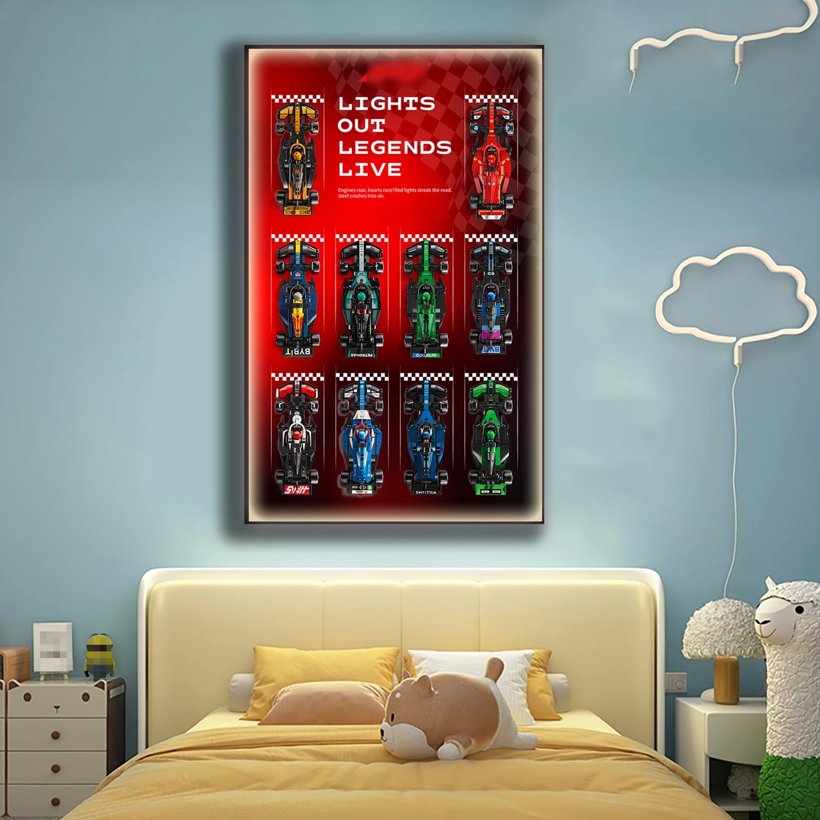 bodamaike Speed Champions 10-in-1 F1 Car Display Board - 50L x 80W cm LED light type A