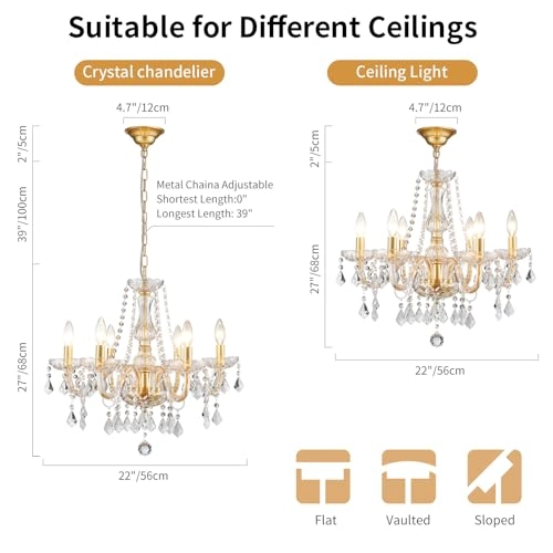 K9 Crystal Chandelier - 6-Lights 27"H 22"W Gold