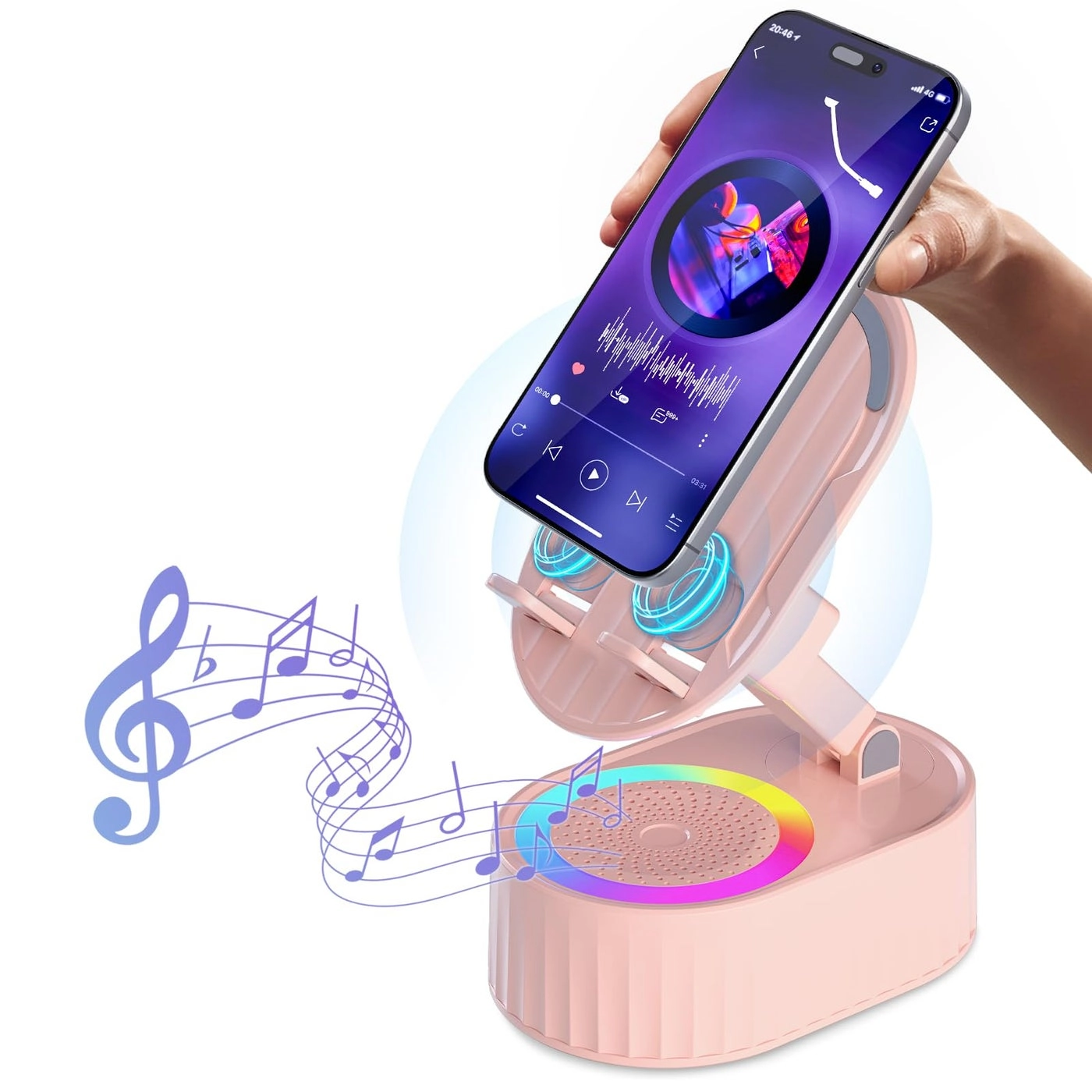 Wireless Induction Audio Bluetooth Speaker - Phone Holder Colorful Ambient Light