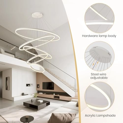 Round LED Chandelier - 3000K–6000K Dimmable
