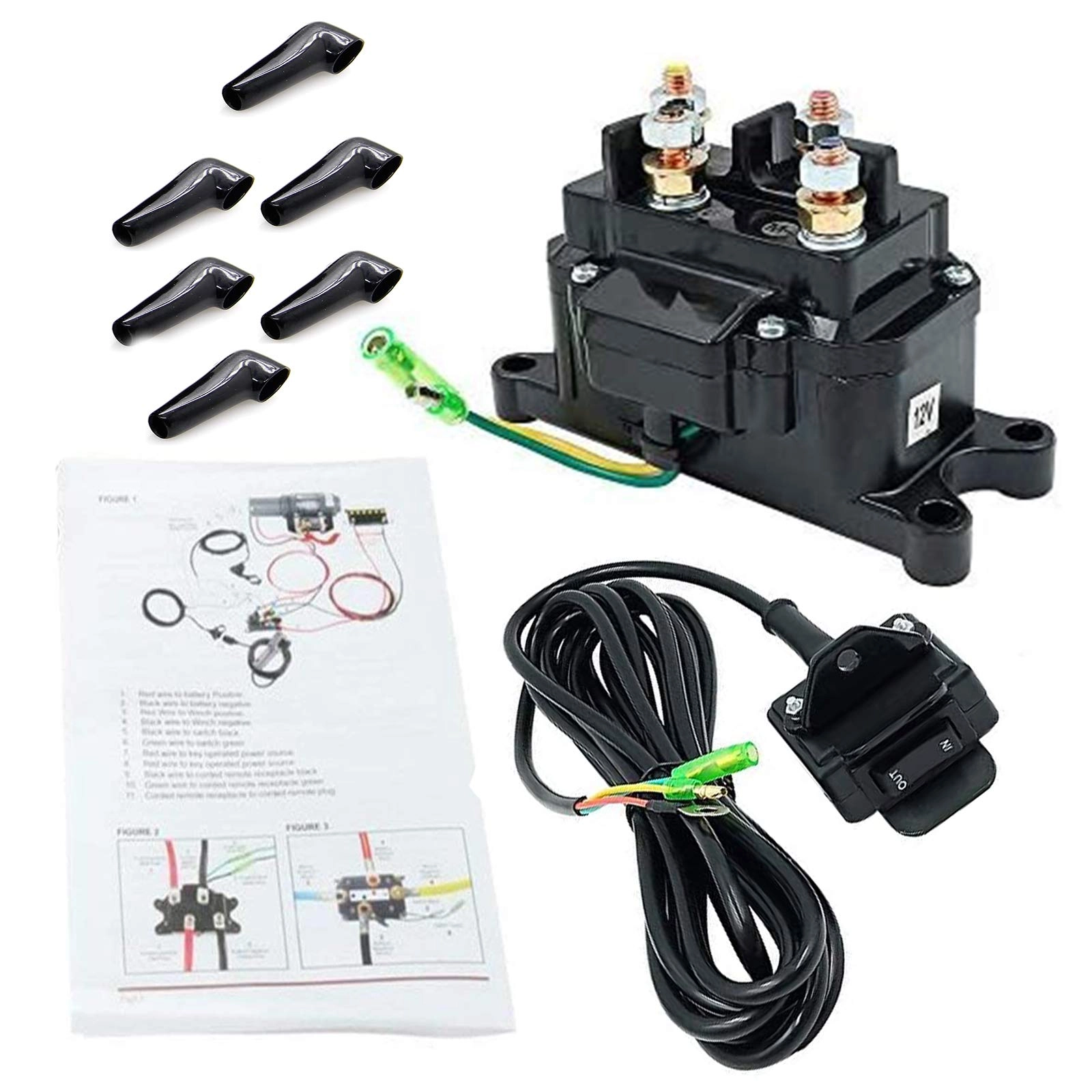 KanSmart Winch Solenoid Relay Contactor - 12V 250A + Winch Rocker Thumb Switch - Handlebar Control Kit