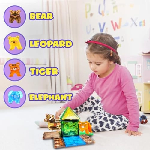 Magnetic Tiles with 3D Safari Animals Tiles Blocks - 24 months - 8 years 29 pieces
