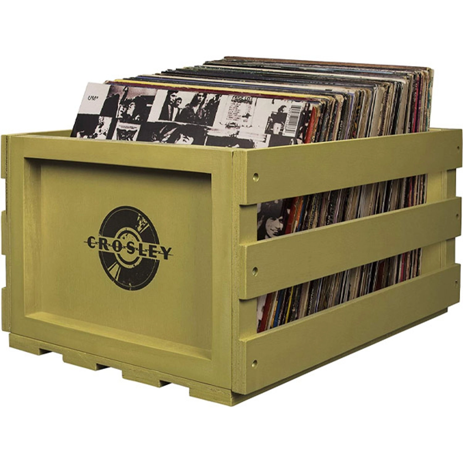 Record Storage Crate - Sage 40-75 Albums Solid Wood