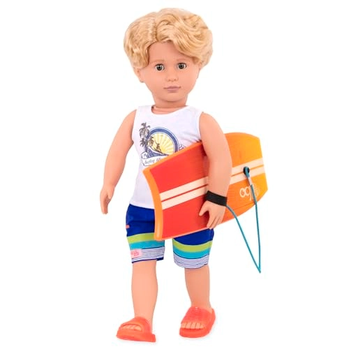 Gabe Boy Doll with Surfboard - 18-Inch Blonde Hair Green Eyes Ages 3+