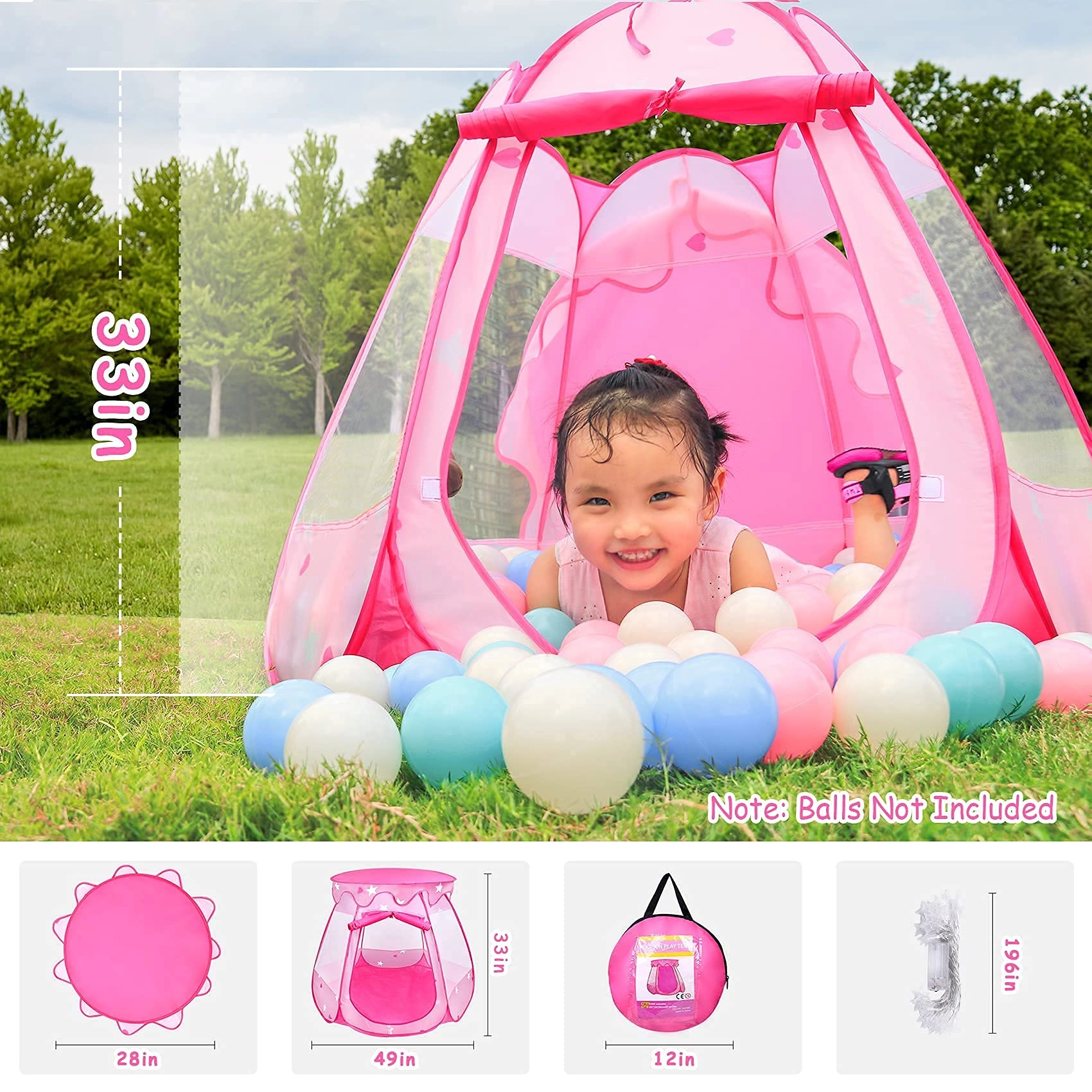 Princess Tent - 49 x 49 x 33 inches With Star Lights