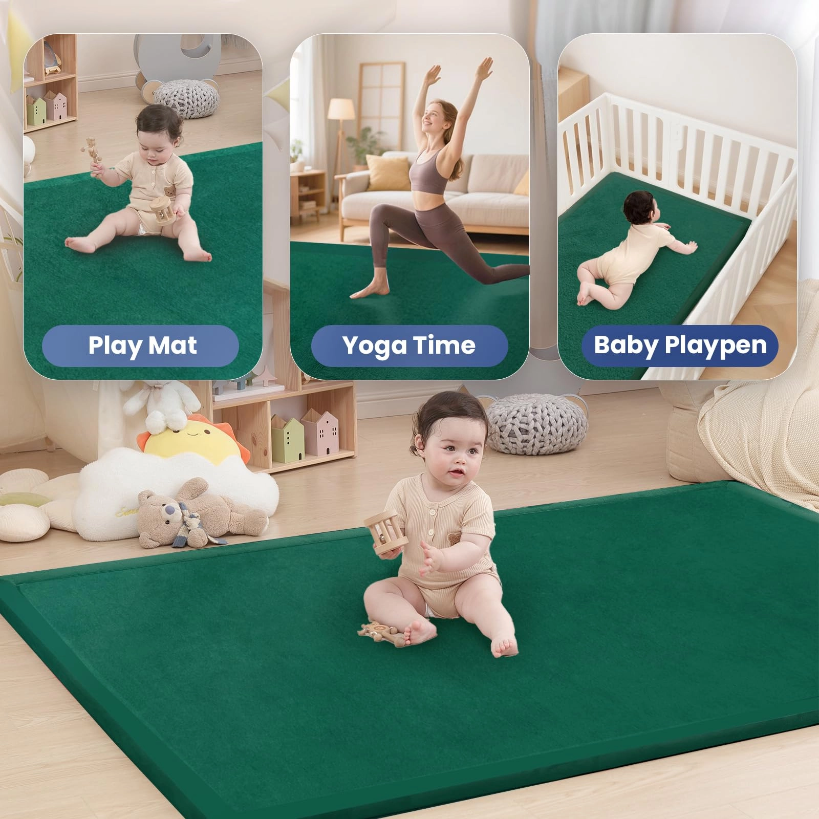 Baby Play Mat - 59"×71" 1.3" Thick Light Grey