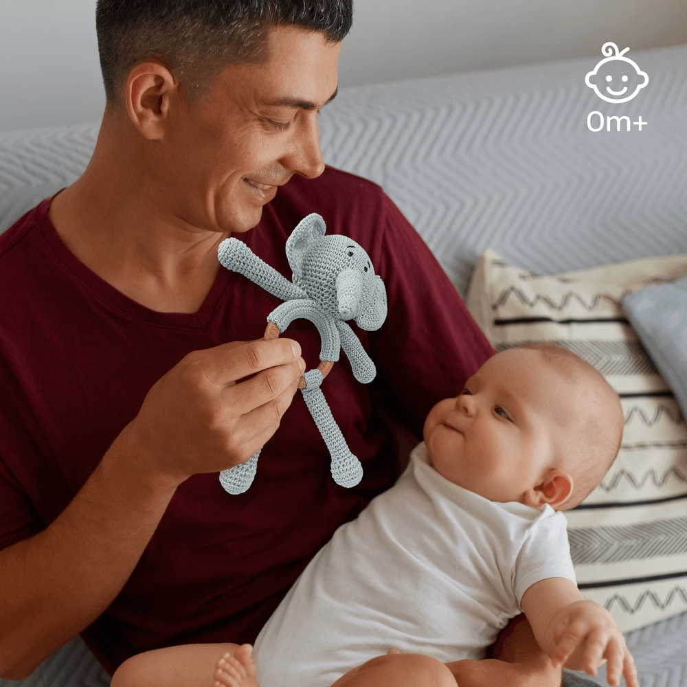 Handcrafted Crochet Toy With Teething Ring - premium cotton yarn