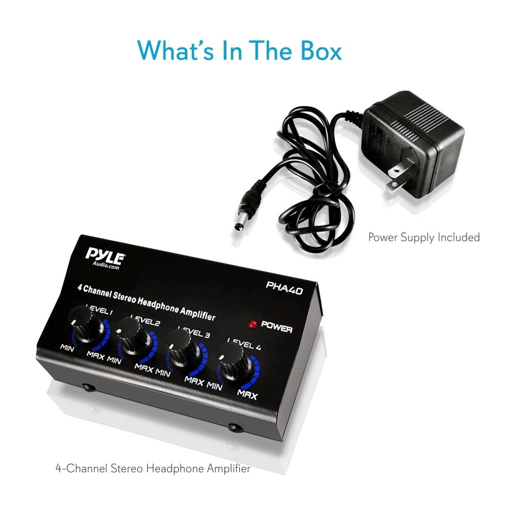 4-Channel Portable Stereo Headphone Amplifier - 4 ¼” Balanced TRS Headphones Output Jack 1/4" TRS Audio Input