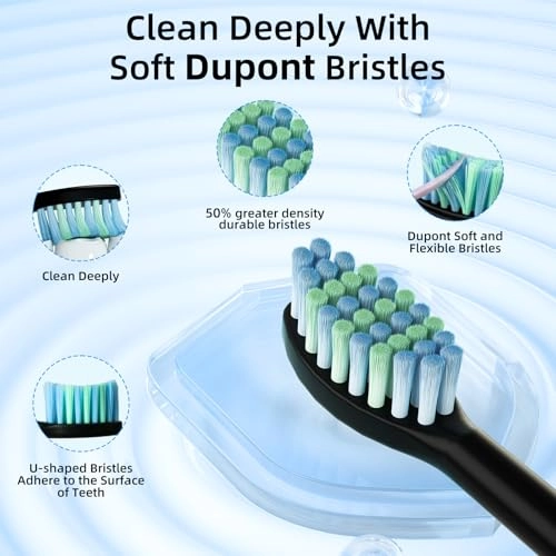 Sonic Electric Toothbrush - 8 Duponts Brush Heads 2 Minute Smart Timer 6 Modes