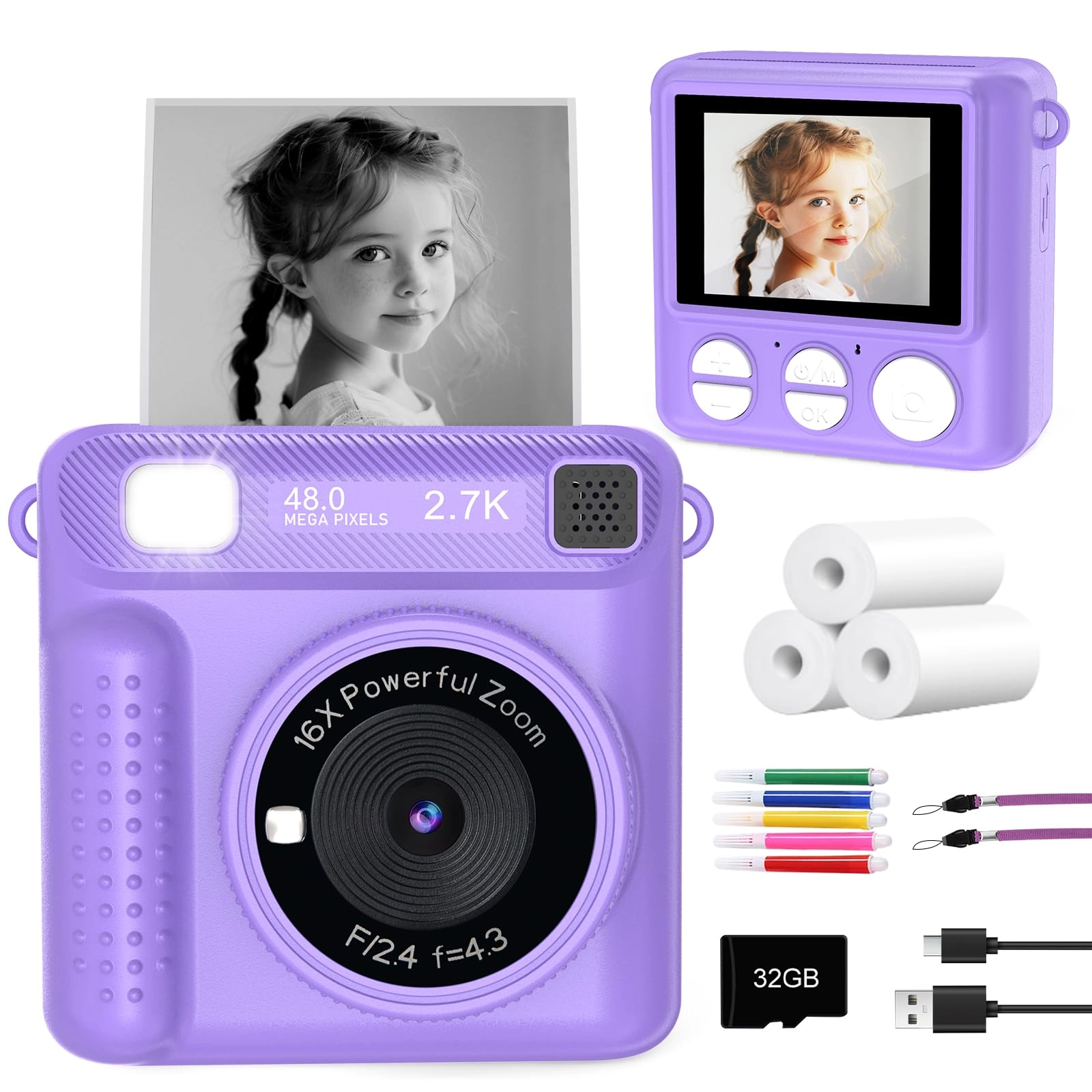 VFU Kids Camera Instant Print - 1080P 32G