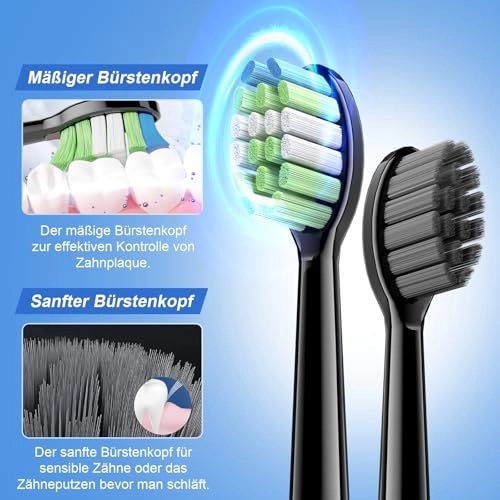 P200 - Sonic Electric Toothbrush 6 Replacement Brush Heads 12H Charge