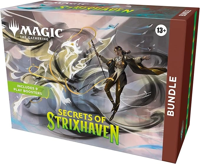 Secrets of Strixhaven Play Booster - 9pcs + Promo card - 1pcs + Strixhaven storage box + Oversized Spindown life counter