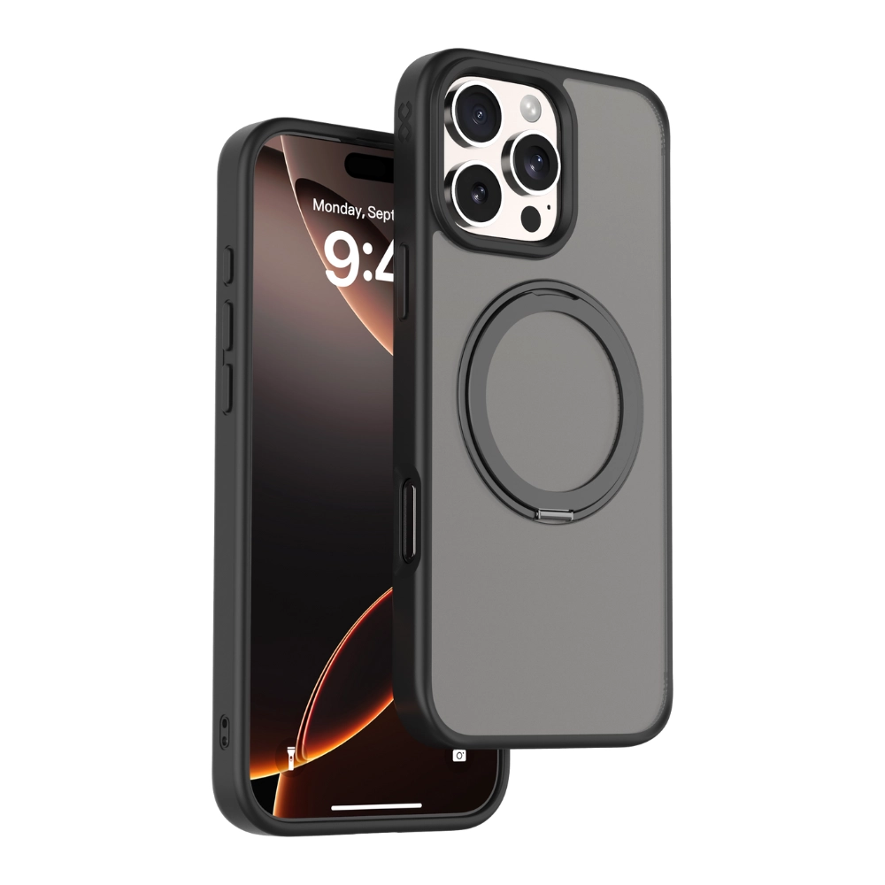 INFINYTY Pristine Transparent Case with Metal Edges, Ring with Rotatable Stand for iPhone 16 Pro