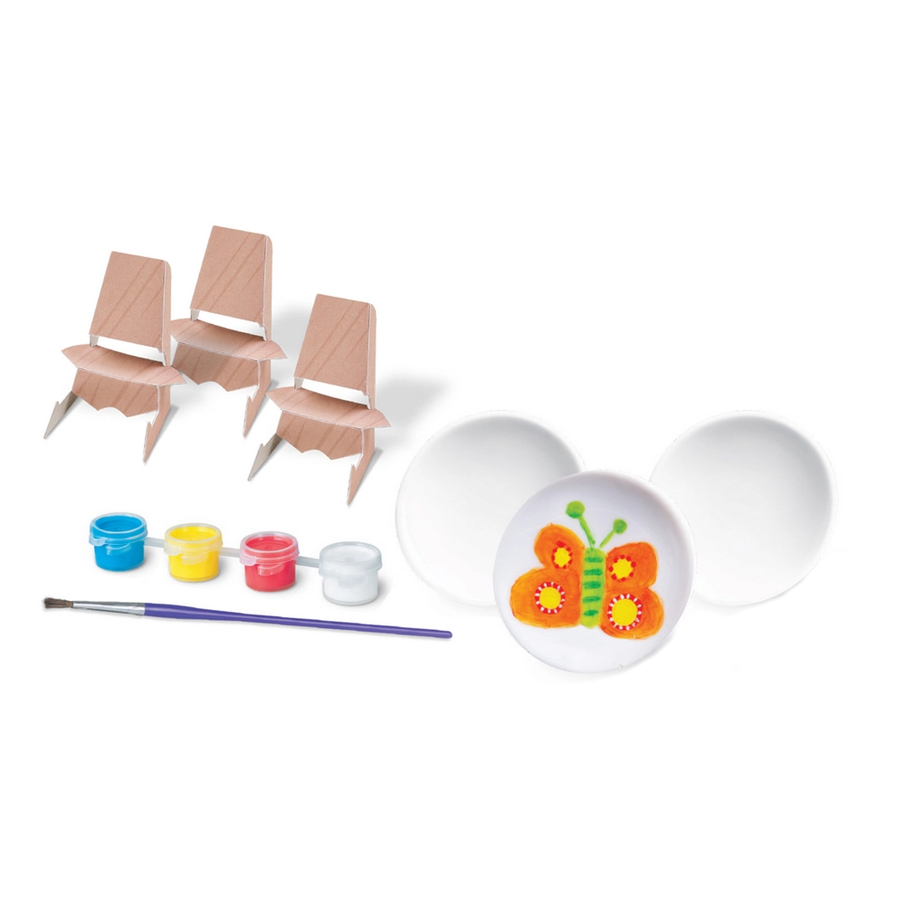 Little Craft Mini Plate Painting Kit - 3 plain porcelain plates (6cm in diameter) 3 card stands 1 paint strip and 1 paintbrush