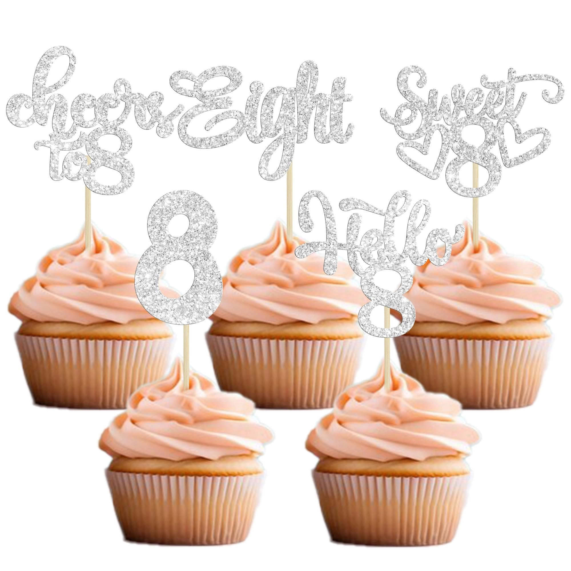 8th Birthday Cupcake Toppers - 30Pcs