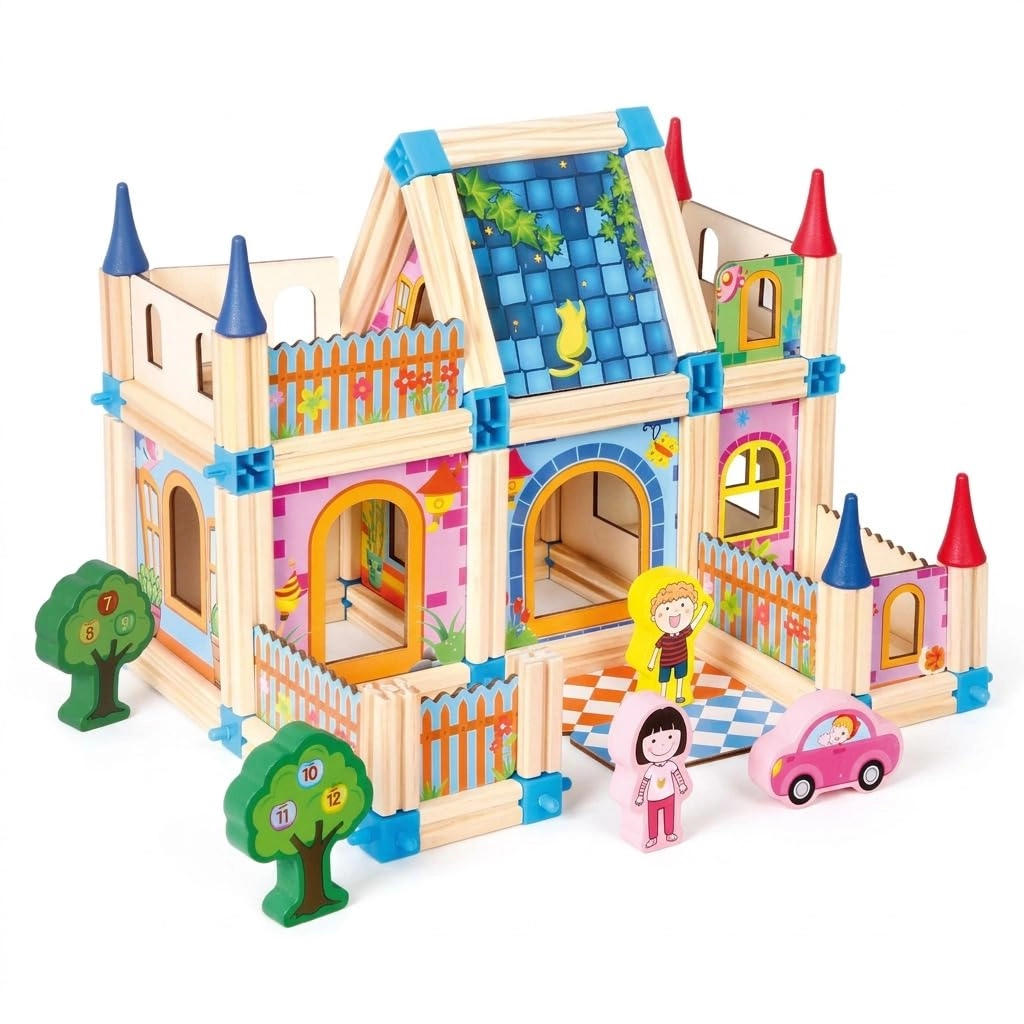 TOY GARDEN Wooden Building Blocks - 128pcs House Construction & Creative Building