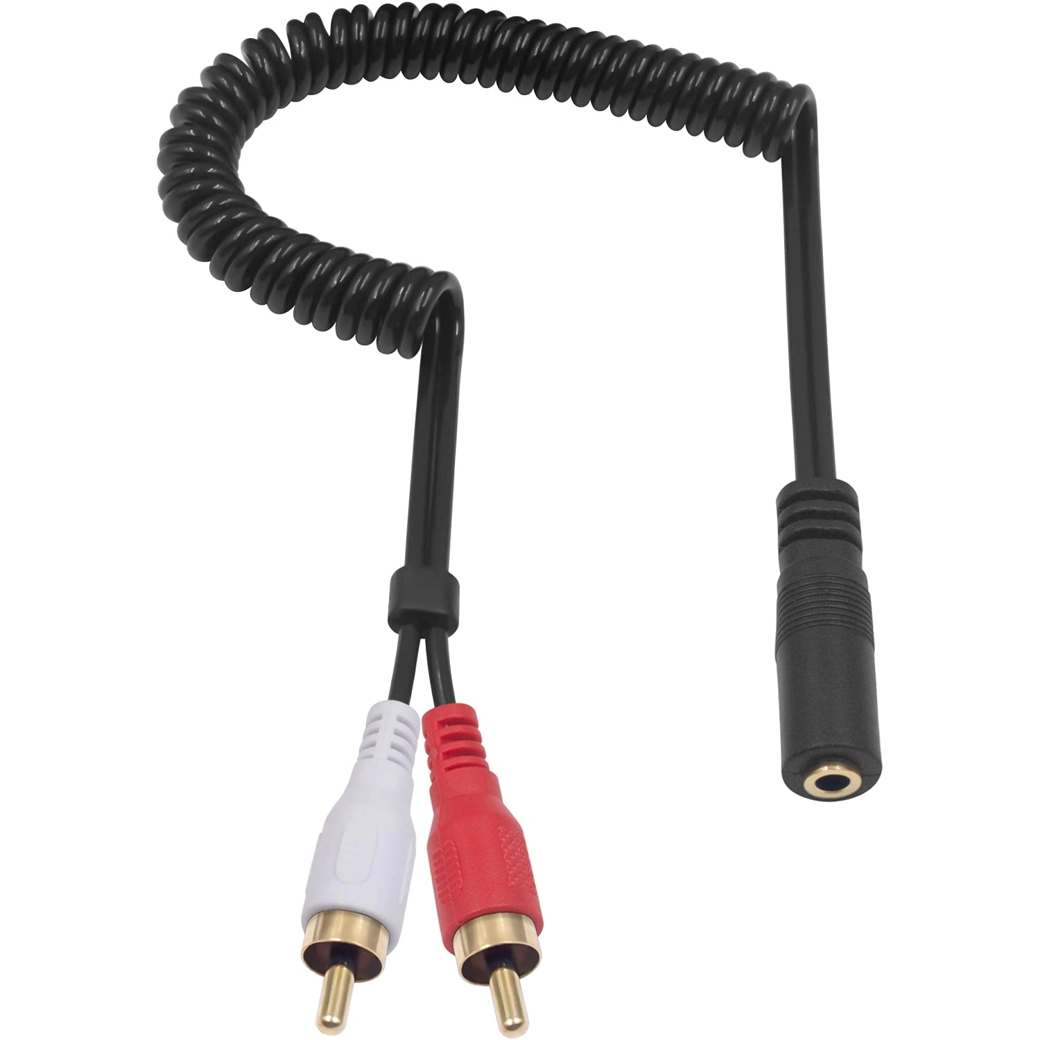Duttek 3.5mm Female to RCA Male Stereo Audio Coiled Cable Y Adapter - 2.6Feet/80cm