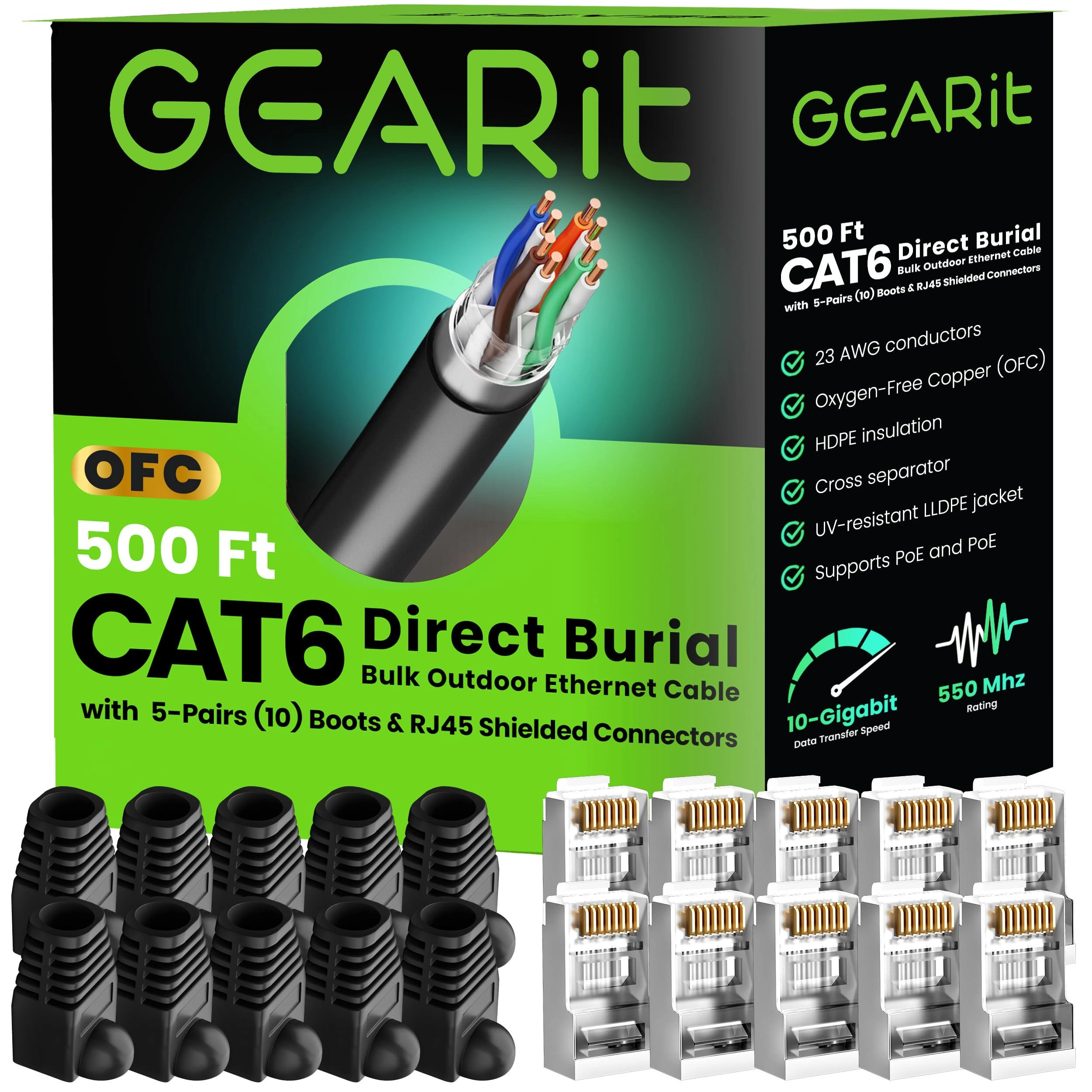 GEARit RJ45 Cat-6 Ethernet Patch Cable - 500ft + RJ45 connector + protective boot