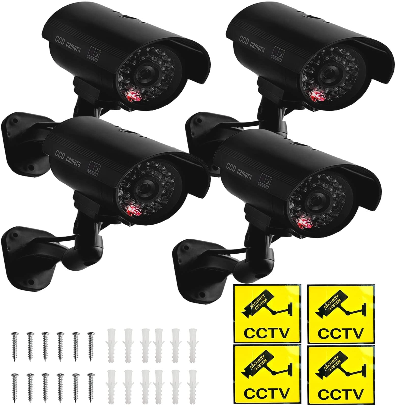 USAHITEC Dummy Camera - Indoor or Outdoor + Warning Alert Sticker + Screws + Anchors