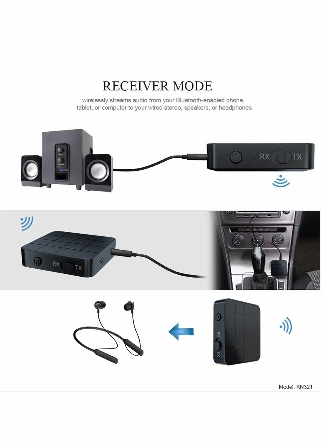 Bluetooth Transmitter & Receiver - Bluetooth 5.2 3.5mm AUX Built-in 250mAh Li-Polymer battery