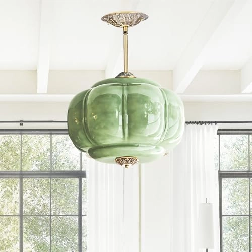 Antique Black Milk Glass Ceiling Light Fixture - 9.8 Inch Green