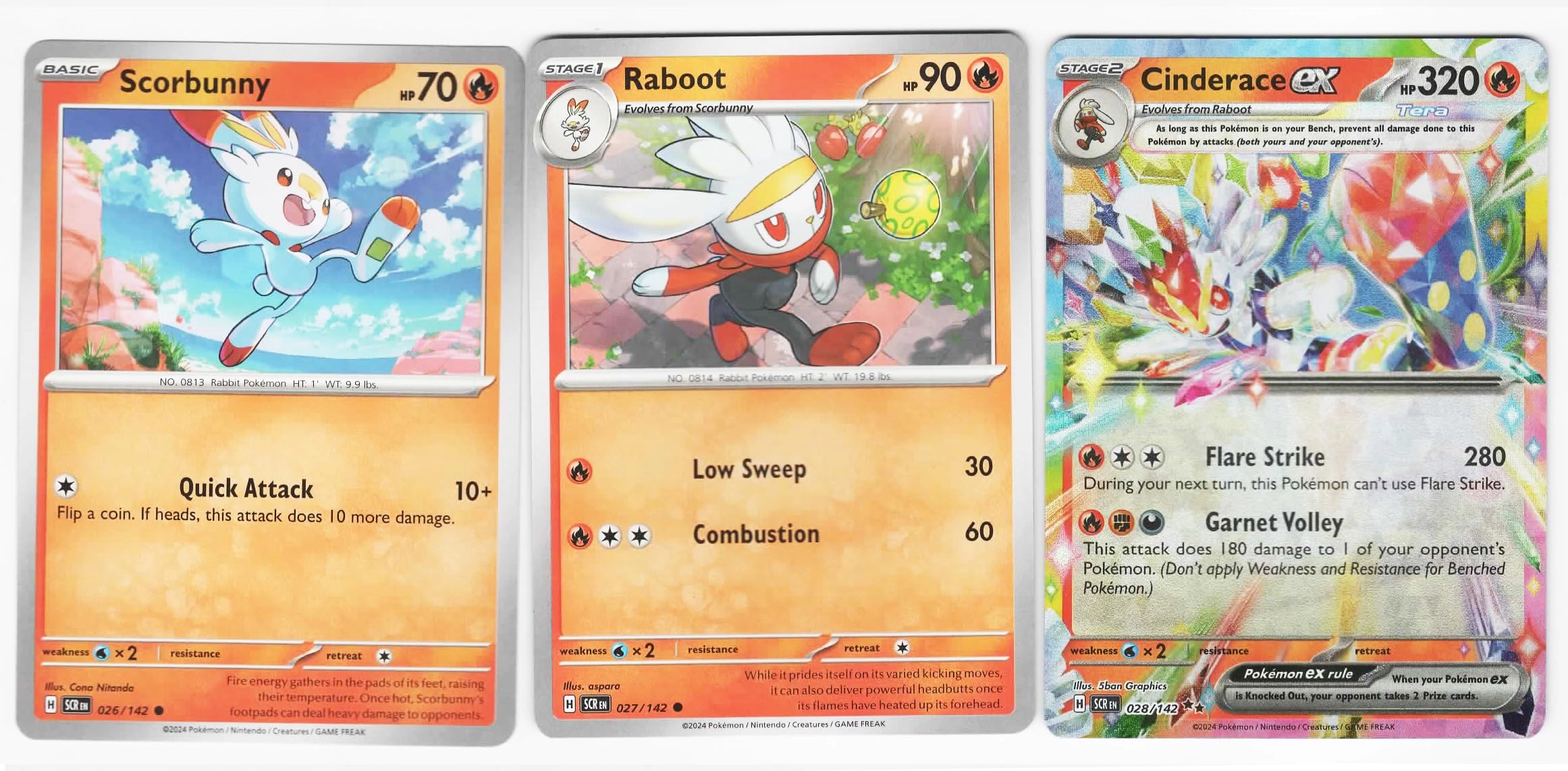 Pokémon Cinderace ex 028/142 - Stellar Crown Raboot & Scorbunny