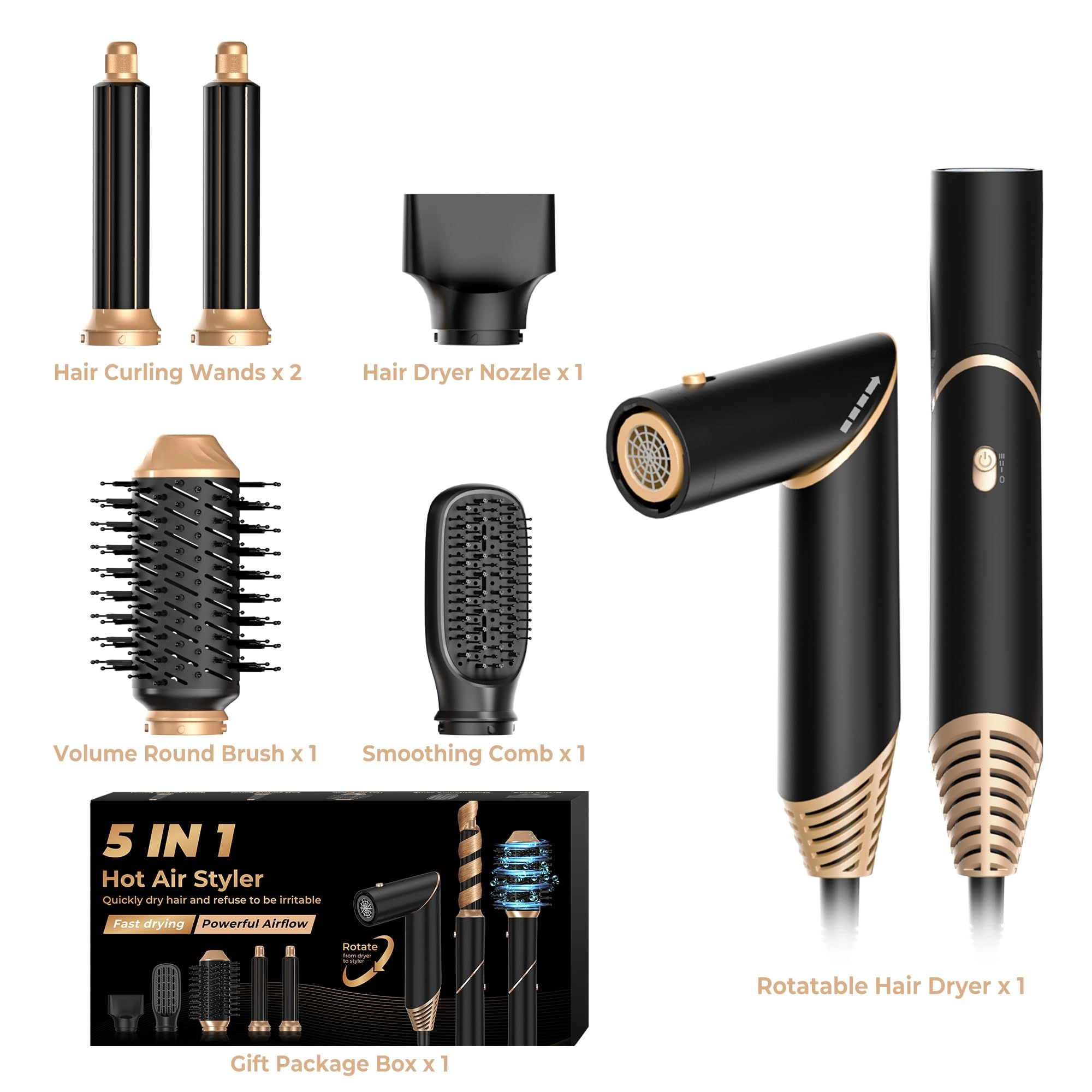 5 in 1 Hair Dryer Brush Set - Gold 700 watts