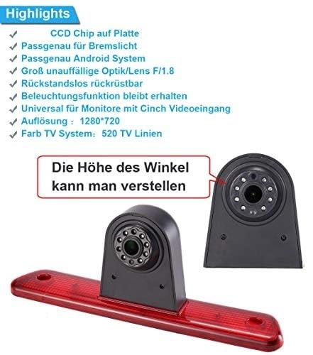 Brake Light Camera - 1280 x 720px Night vision + LCD Monitor - 4.3 Inches