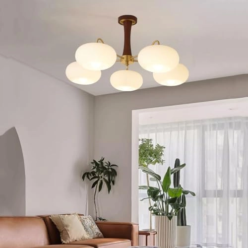 Mid Century Modern Milk Glass Chandelier - Dimmable