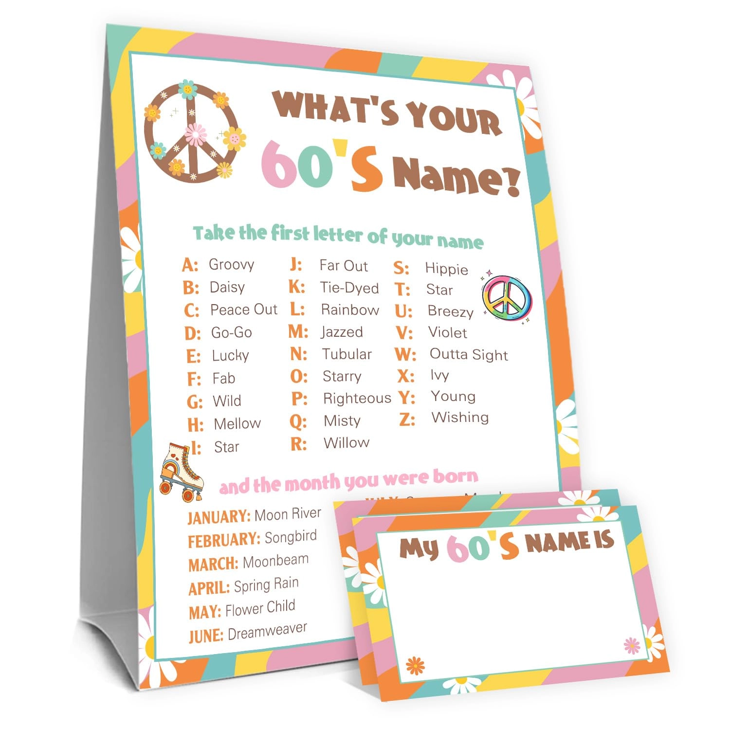 mjsxy 1960's Name Game Set - 1 double-sided 1960's name game sign and 30 name stickers
