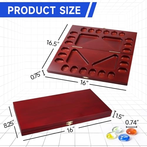 Folding Wooden Mancala - Multi-Color Glass Stones Storage Bag