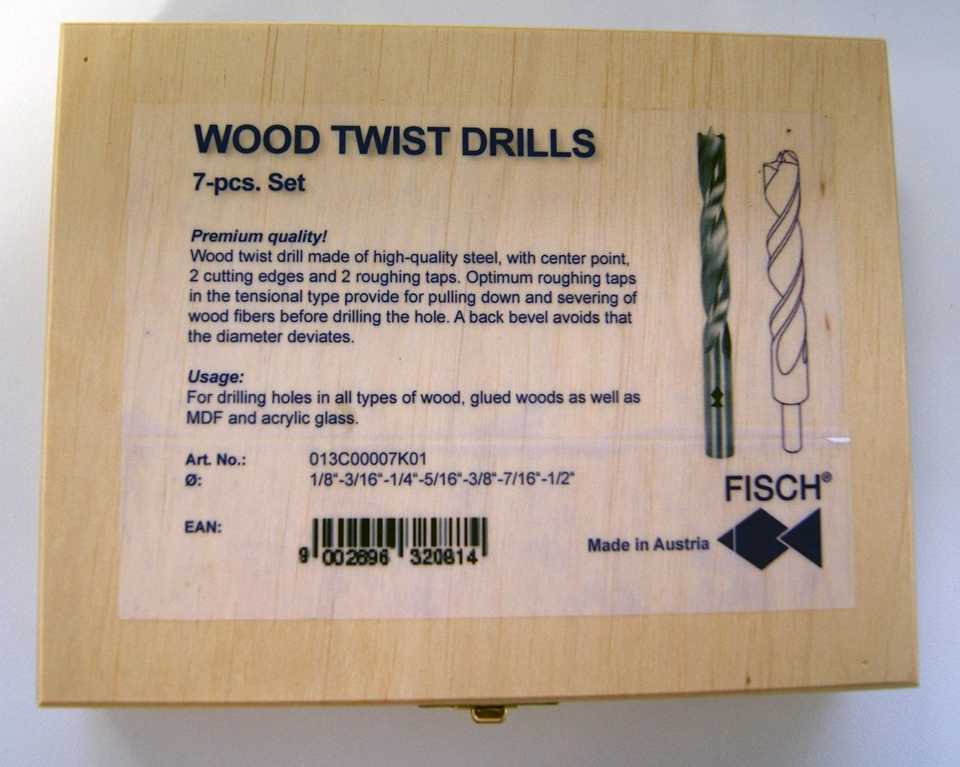 Brad Point Drill Bit Set - 7 Piece High Speed Steel